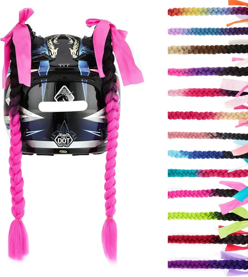 SEGO 1PCS/2PCS Helmet Pigtail Braids with Detachable Suction Cup Bowknot Ponytail Hair Many Colors (Helmet not Included) - Image 1